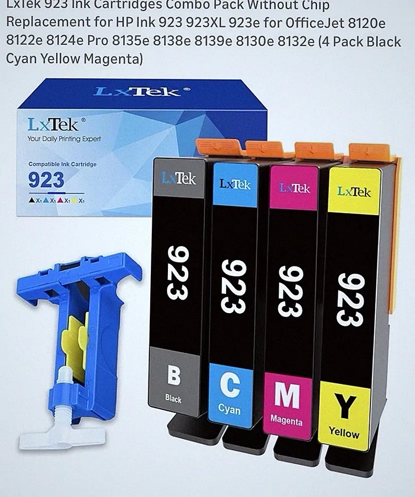 LxTek 923 Ink Cartridges Combo 4 Pack for HP OfficeJet 8120e-8139e Printers